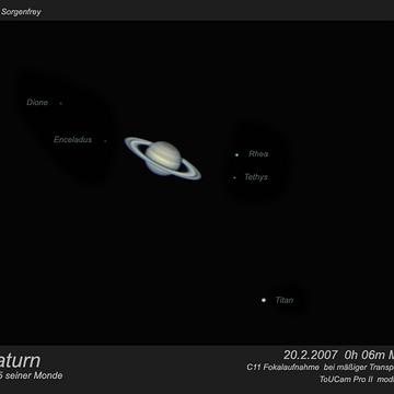 5  Saturn mit 5 seiner Monde am 20.2.2007