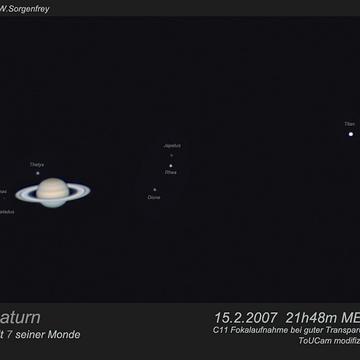 4  Saturn mit 7 seiner Monde am 15.2.2007