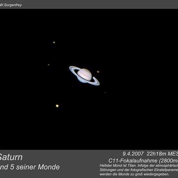 6  Saturn und 5 Monde am 9.4.2007